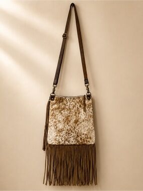 Jill’s Homestead Leather Cowhide Crossbody Shoulder Bag Fringe Boho Concert